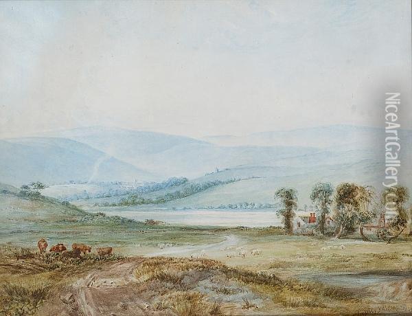Landscape With Cattle Oil Painting - Anthony Vandyke Copley Fielding