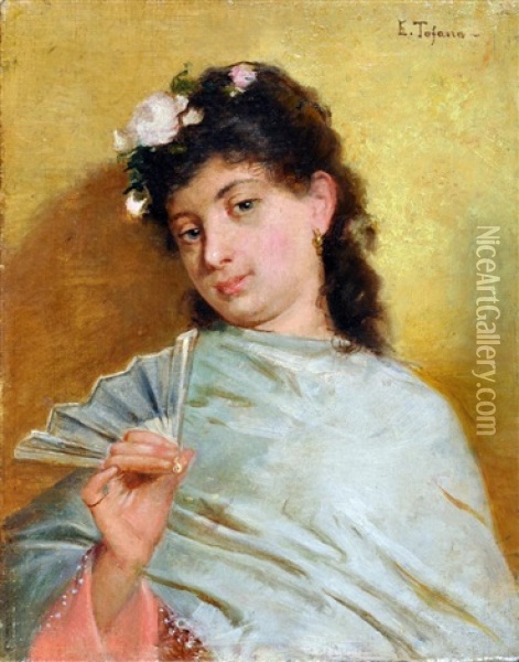 Figura Femminile Con Ventaglio Oil Painting - Edoardo Tofano