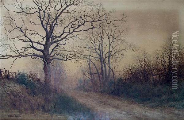 Awooded Lane At Sunset Oil Painting - Alfred Ashdown Box