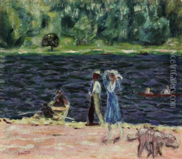 Bord De Riviere, Deux Femmes Et Un Chien Oil Painting - Pierre Bonnard