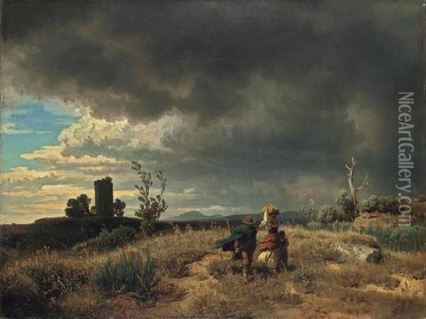 Before The Thunder Storm (campagna) Oil Painting - Oswald Achenbach