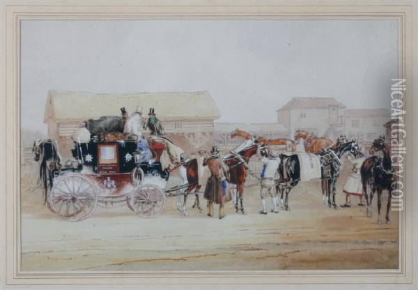 The Exeter To London Royal Mail Carriage Oil Painting - Charles Cooper Henderson