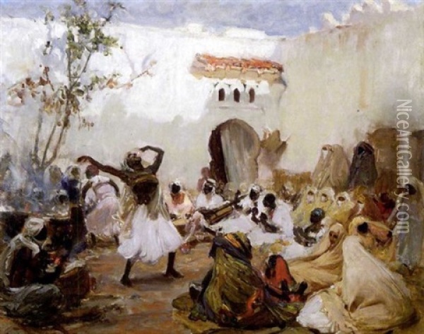 Les Aissouas, Etude Pour La Fete De Blidah Oil Painting - Frederick Arthur Bridgman