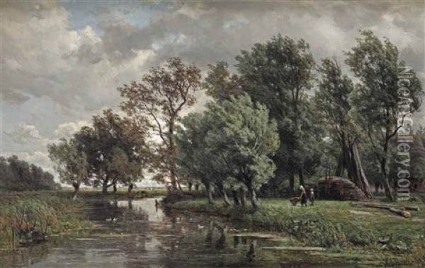 Walking Home Along A River Oil Painting - Jan Willem Van Borselen