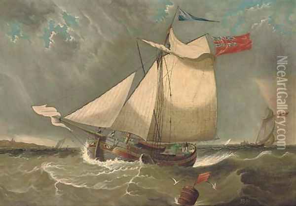 The Welsh sloop Wellington in coastal waters Oil Painting - English School