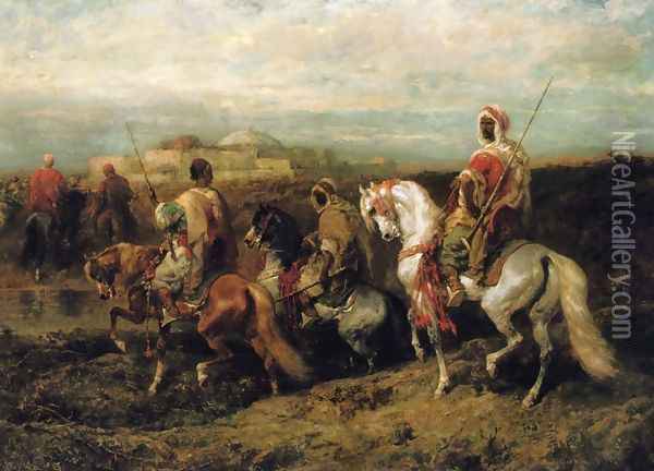 Bedouins Approaching a City Oil Painting - Adolf Schreyer