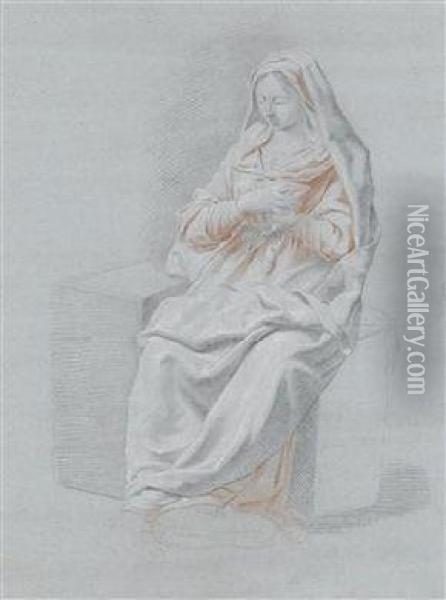 Studie Einer Frau Mit Rotem Kleid Und Drapiertem Umhang Oil Painting - Johann Daniel Preisler