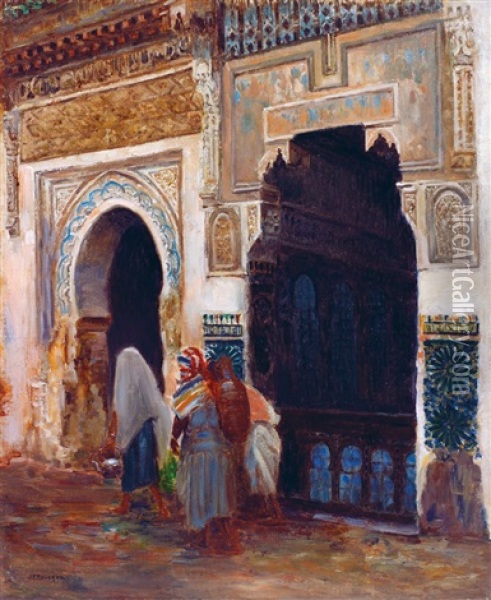 Marrakech, Femmes A La Fontaine Oil Painting - Joseph Felix Bouchor
