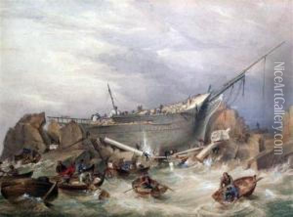 Wreckers Looting A Ship Oil Painting - John Cuthbert Salmon