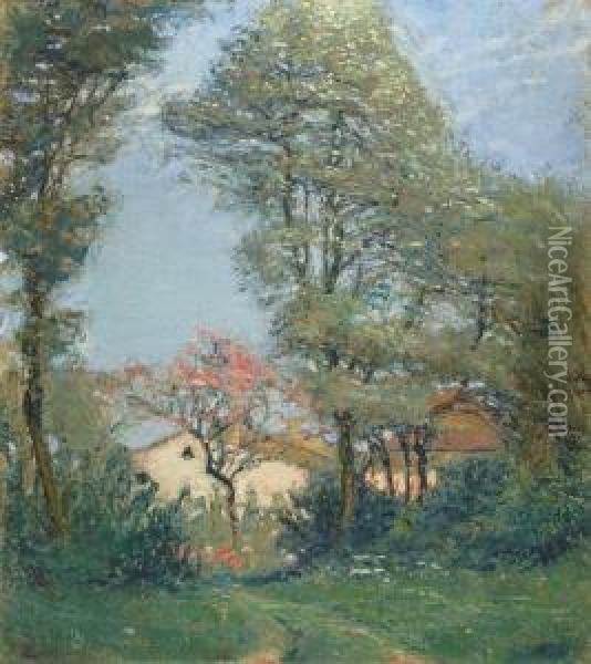 Landschaft Mithausern Und Baumen Oil Painting - Philippe Robert