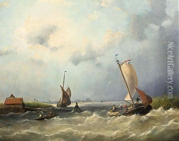 Shipping Off The Dutch Coast Oil Painting - Nicolaas Riegen