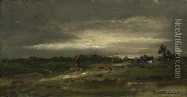 Tempest Mood. Signed Bottom Right: A. Zimmermann Oil Painting - August Albert Zimmermann