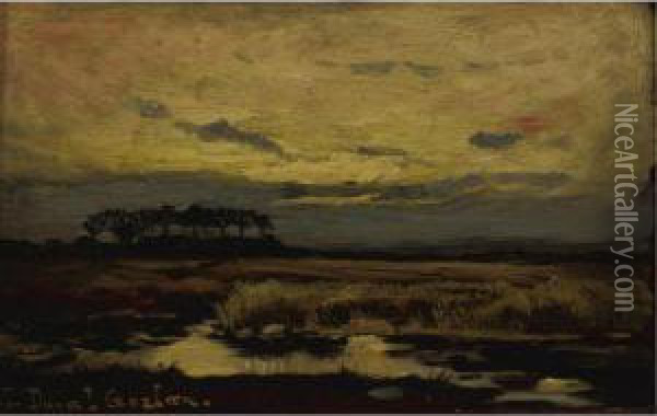Marshlands At Sunset Oil Painting - Leon Duval-Gozlan