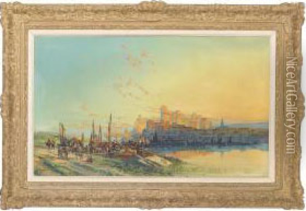 A View Of Avignon With Picturesque Figures Oil Painting - Henry Valter