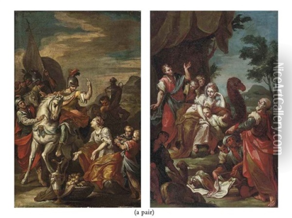 David And Abigail (+ Rachel Hiding The Idols From Laban; 2 Works) Oil Painting - Francesco de Mura