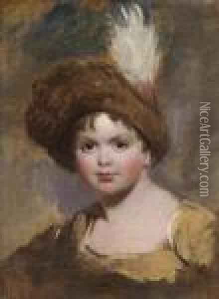 Portrait Of A Young Boy, Bust-length, In Brown Costume With A Plumed Hat - A Sketch Oil Painting - Sir Thomas Lawrence