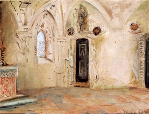 Schloskapelle Der Fischburg In Groden Oil Painting - Josef Theodor Moroder-Lusenberg