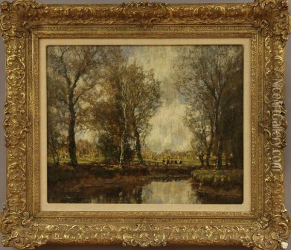 Landscape With Cows And Stream Oil Painting - Arnold Marc Gorter