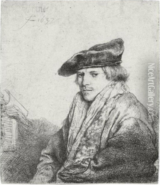 Young Man In A Velvet Cap: Petrus Sylvius (b., Holl. 268; H. 151; Bb. 37-c) Oil Painting - Rembrandt Van Rijn