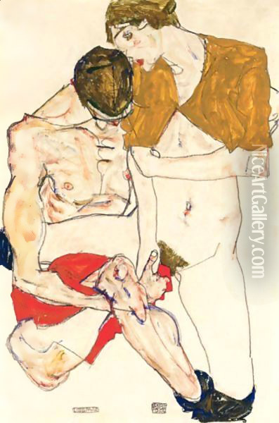 Liebespaar (Lovers) Oil Painting - Egon Schiele