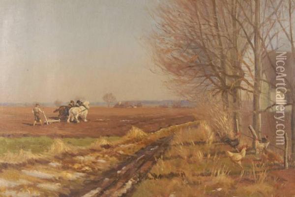 Ploughing Scene Oil Painting - Archibald Kay