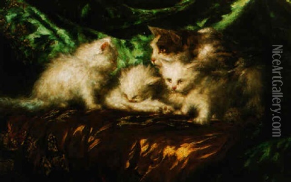 Kittens On A Velvet Cushion Oil Painting - Carl Kahler