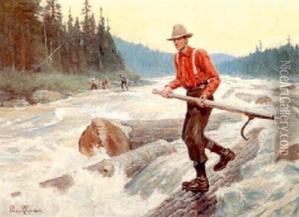 Riding The Logs Oil Painting - Philip Russell Goodwin