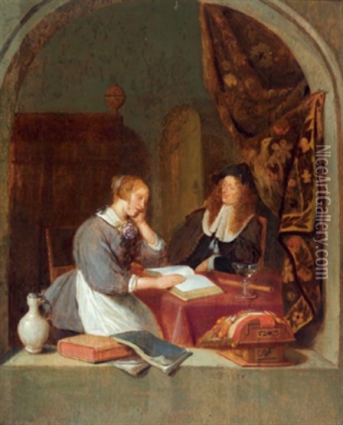 Liebespaar Bei Der Lekture In Einem Interieur Oil Painting - Quiringh Gerritsz van Brekelenkam