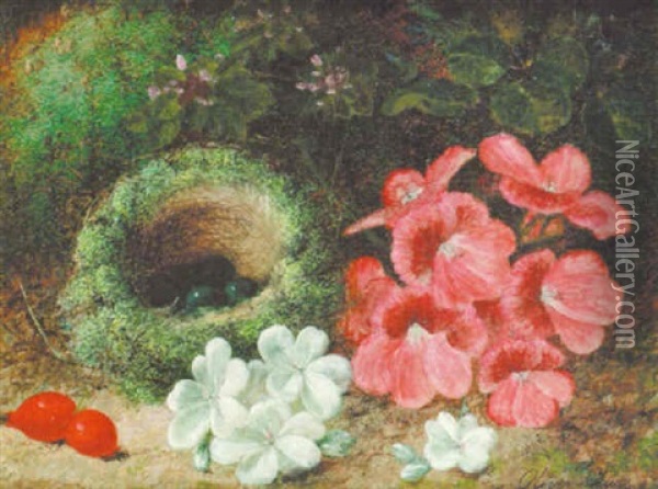 Bird's Nest And Flowers Oil Painting - Oliver Clare