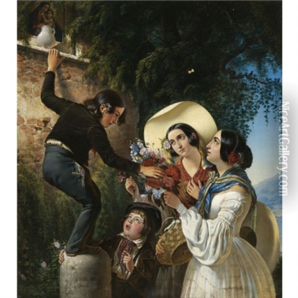 Italian Scene Oil Painting - Mikhail Ivanovich Scotti