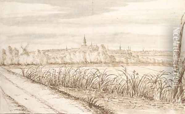 View of Gouda seen from the South East Oil Painting - Abraham Rutgers