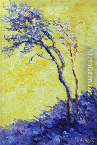 Yellow Sky And Tree Oil Painting - Abraham de Vries
