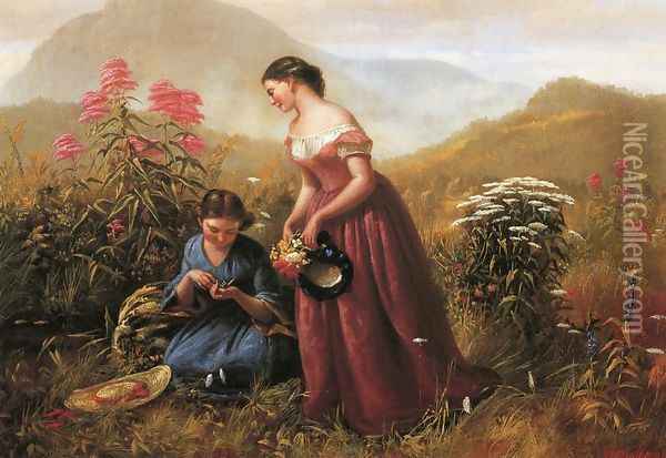 Gathering Wildflowers Oil Painting - Jerome B. Thompson