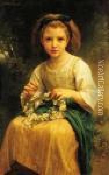 Enfant Tressant Une Couronne Oil Painting - William-Adolphe Bouguereau