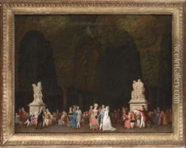 Elegant Figures In A Park Oil Painting - Louis-Gabriel Moreau the Elder