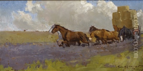 Across The Black Soil Plains (sketch) Oil Painting - George Washington Lambert
