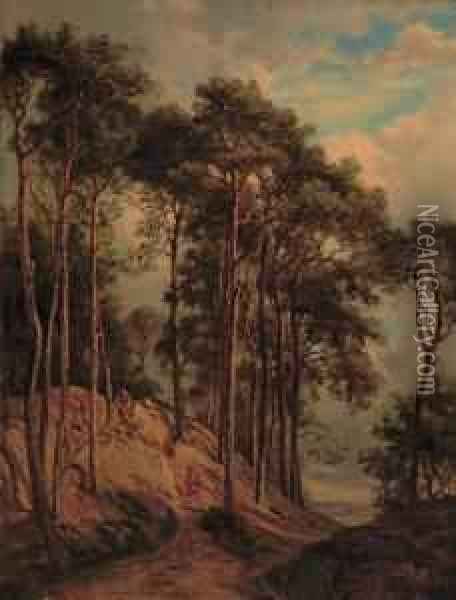 Figures In A Woodland Oil Painting - David Johnson