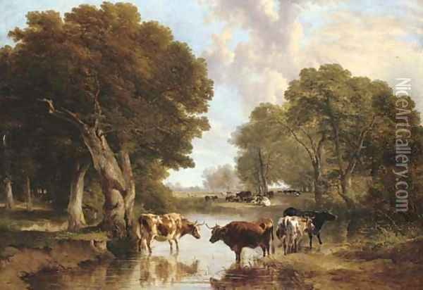 Cattle on the banks of a river Oil Painting - Thomas Sidney Cooper