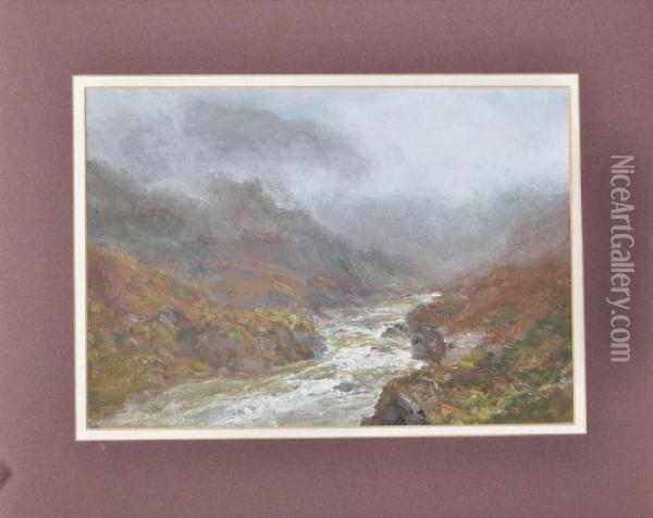 A Misty Upland River Valley Oil Painting - John Falconar Slater