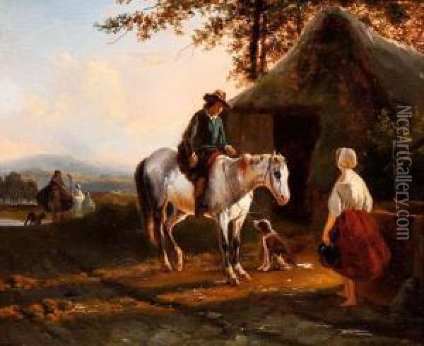By The Well Oil Painting - Joseph Jodocus Moerenhout