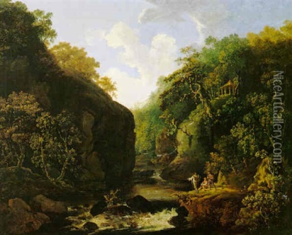 A View Of The River Dargle, County Wicklow Oil Painting - George Barret