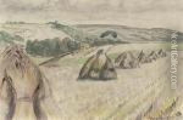 Haystacks, Eragny Oil Painting - Lucien Pissarro