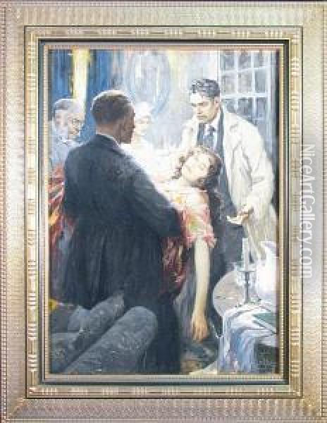 A Man Holding A Woman Who Has Fainted, 1924 Oil Painting - Joseph A. Maturo