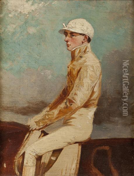 Portrait Of A Jockey (said To Be Robert Basham) Oil Painting - Alfred F. De Prades