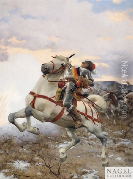 Soldat Im Reitergefecht Oil Painting - Giuseppe Barison