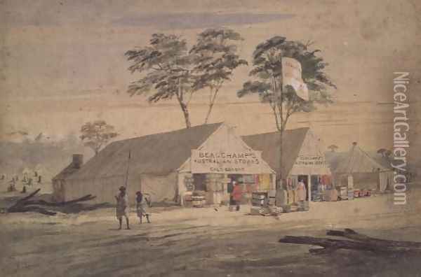 Beauchamps Australian Stores, Victoria Place, Bendigo, 1853 Oil Painting - George Rowe