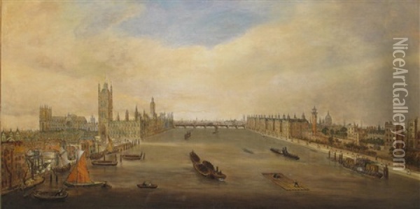 Westminster And Lambeth Seen From The Thames Oil Painting - John Macvicar Anderson