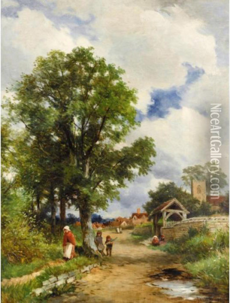 The Lynch-gate, Valley Of The Avon, Warwick Oil Painting - David Bates