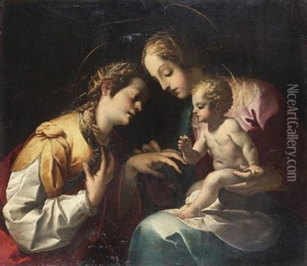 The Mystic Marriage Of Saint Catherine Oil Painting - Pier Francesco (il Morazzone) Mazzuchelli