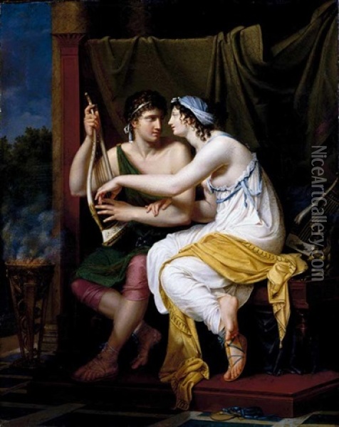 Young Lovers Playing The Lyre Oil Painting -  Romany (Adele Romanee)